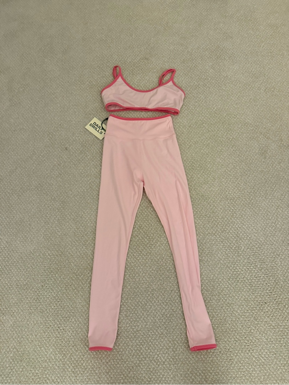 Daily Drills Pink Two-Piece Active Set - Crop Top & High-Waist Leggings